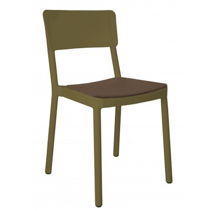 Pack de 4 sillas verdes fabricadas en polipropileno y tapizado de color chocolate Lisboa Resol