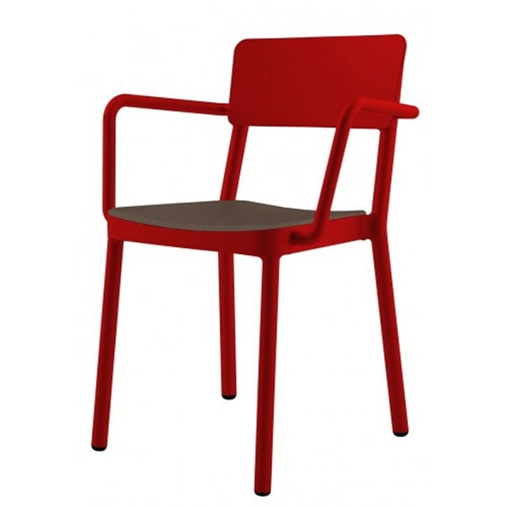 Pack de 4 sillas rojas con apoyabrazos elaboradas de polipropileno y tapizado marrón Lisboa Resol