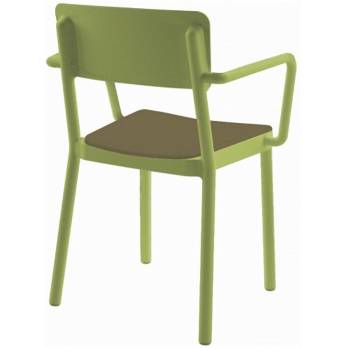 Pack de 4 sillas verde con apoyabrazos elaboradas de polipropileno y tapizado marrón Lisboa Resol