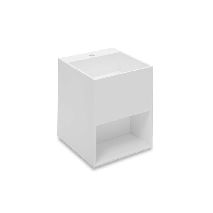 Lavabo con cajón de forma rectangular de 40 cm fabricado en cristalplant Compact Cosmic