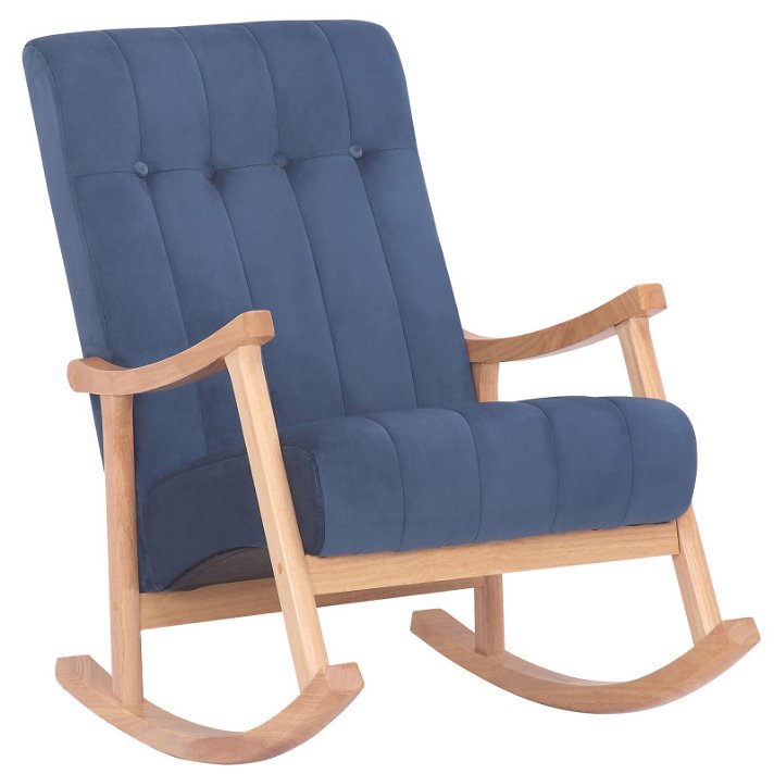 Chaise à bascule fabriquée en bois de caoutchouc et revêtue en imitation velours bleue Saltilla CLP