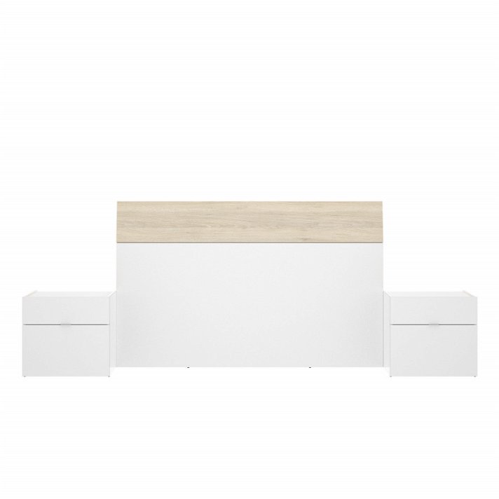 Cabecero de aglomerado y PVC con dos mesitas laterales acabado color blanco y color natural Gia Dekit