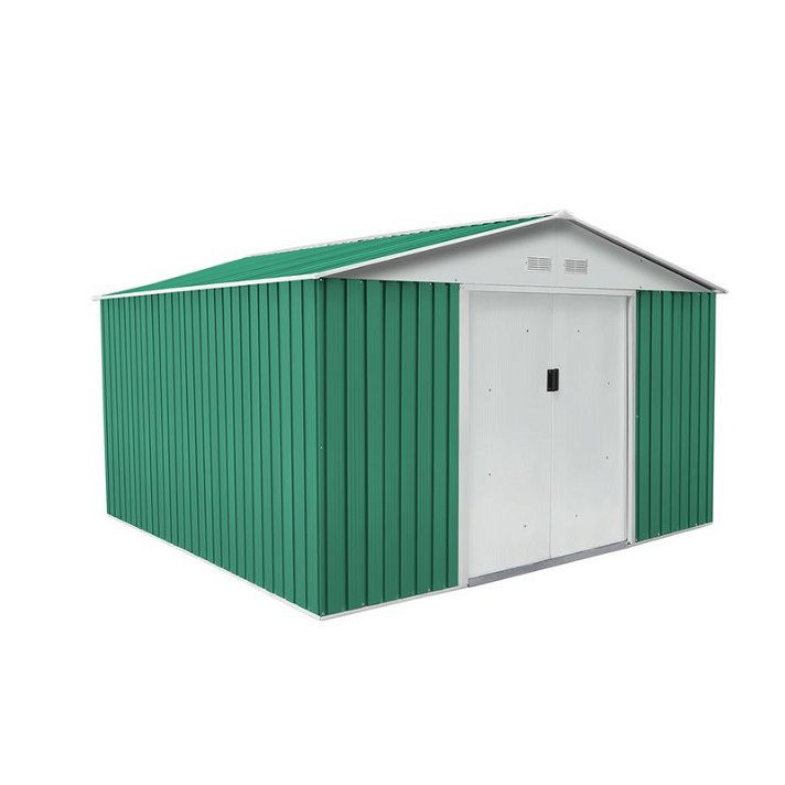 Caseta para espacios de 9,66m² hecha de acero galvanizado en acabado color verde y blanco Coventry Gardiun