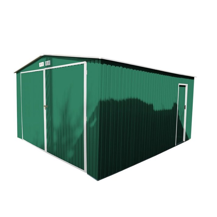 Garaje metálico con doble puerta abatible fabricado en acero galvanizado con acabado verde Norfolk Gardiun