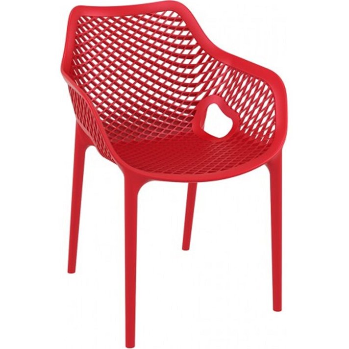 Pack de cuatro sillas con reposabrazos construidas con polipropileno de color rojo Air de Garbar