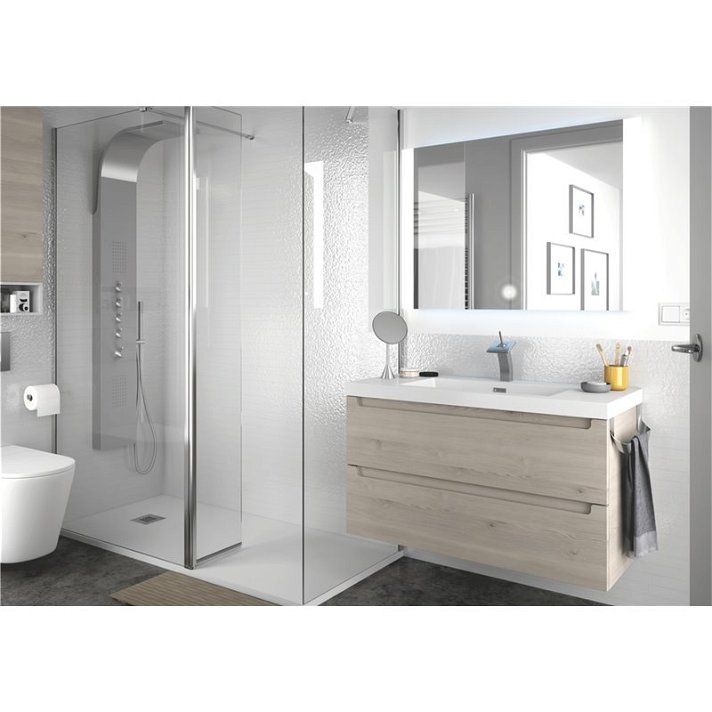 Mueble de baño de 100 cm de tablero de melamina con 2 cajones y lavabo integrado de acabado opcional Monterrey Salgar