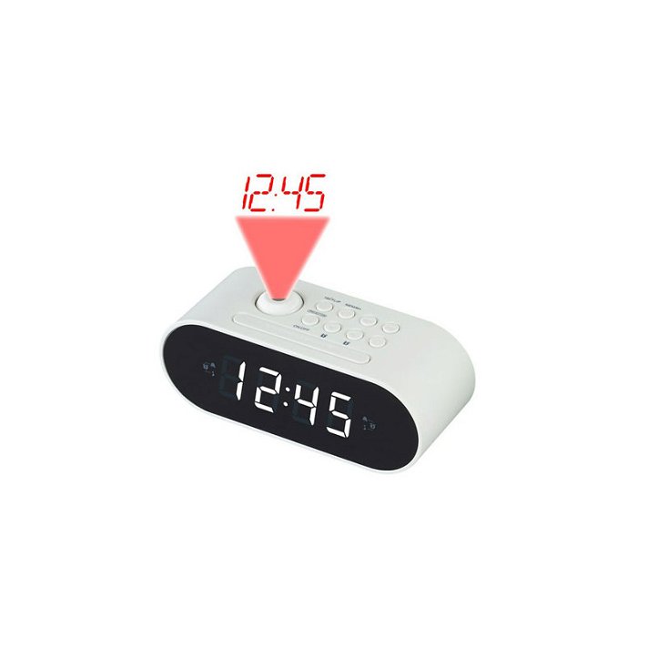 Radio reloj blanco con función de proyección con ajuste de foco y pantalla LED de 0,9" Denver Electronics