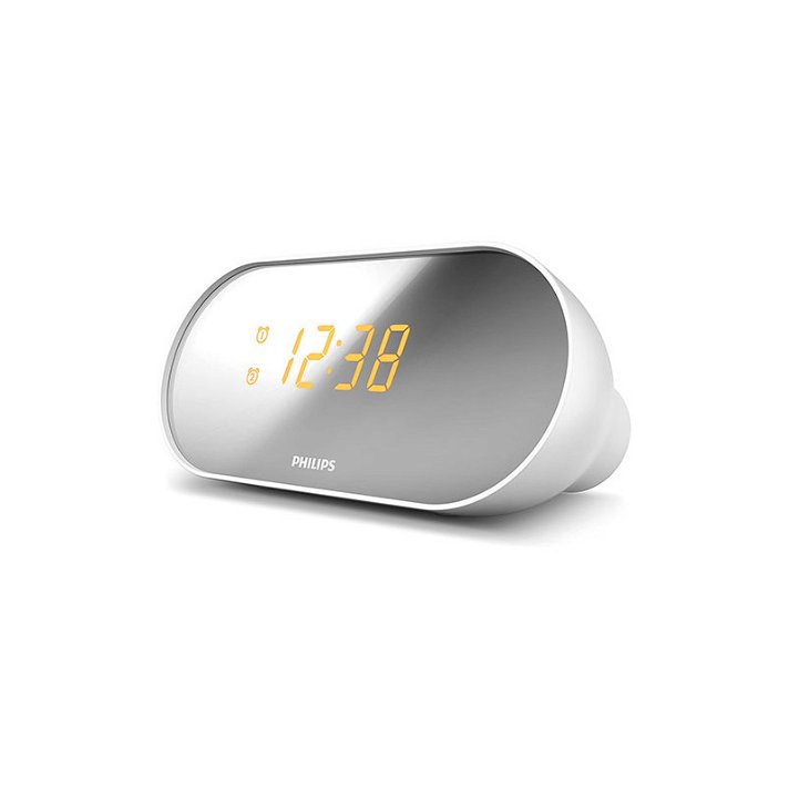 Reloj despertador dual blanco con radio FM y brillo de la pantalla ajustable Philips
