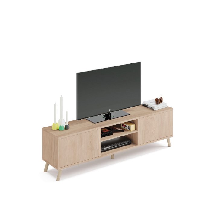 Mesa de TV de 160 cm hecho en aglomerado con un acabado en color roble aurora Oslo Pitarch