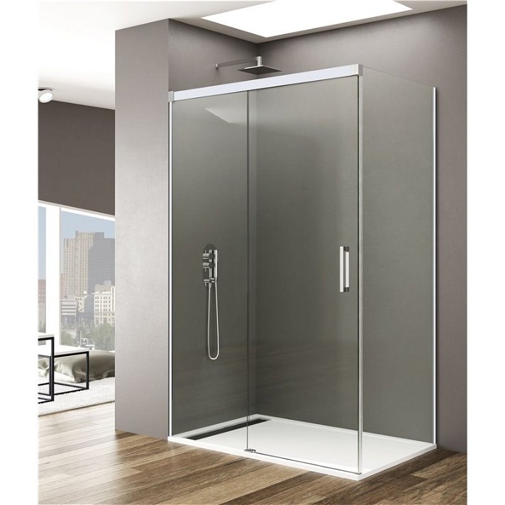 Box doccia angolare con porta scorrevole e una porta fissa BASIC di colore bianco GME