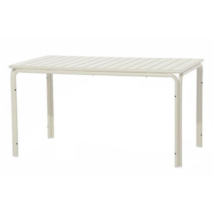 Mesa rectangular elaborada en aluminio de 140x80 cm con acabado en color blanco Alegría Resol