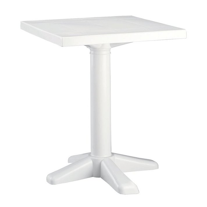 Mesa de diseño cuadrado con pie central de 70 cm de polipropileno en acabado color blanco Esculapi Garbar