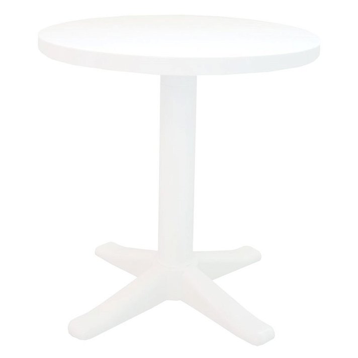 Table arrondie avec pied central de 70 cm en polypropylène avec finition de couleur blanche Esculapi Garbar