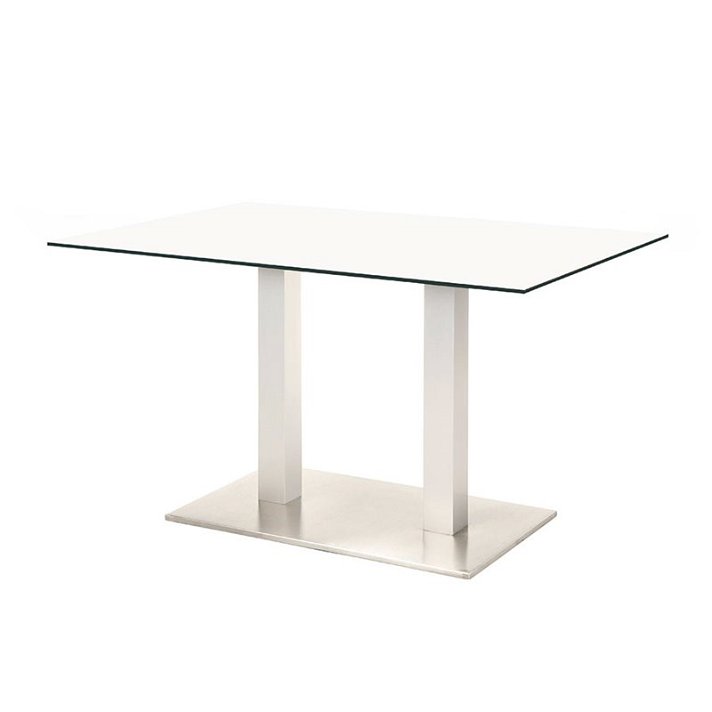 Mesa elaborada con acero inoxidable y compacto fenólico de acabado blanco Renoir Doble Resol