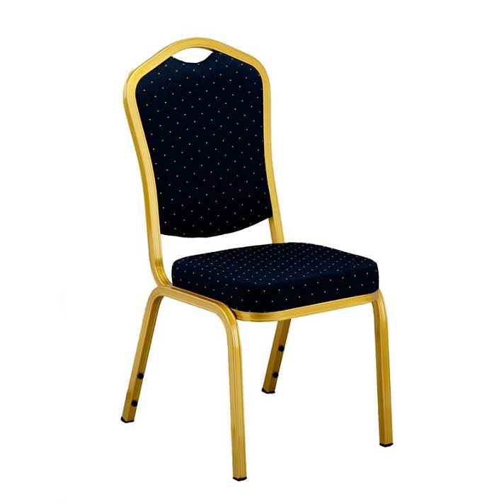 Pack de 12 sillas apilables elaboradas con aluminio y tapizado en colores azul y dorado Amadeus Resol