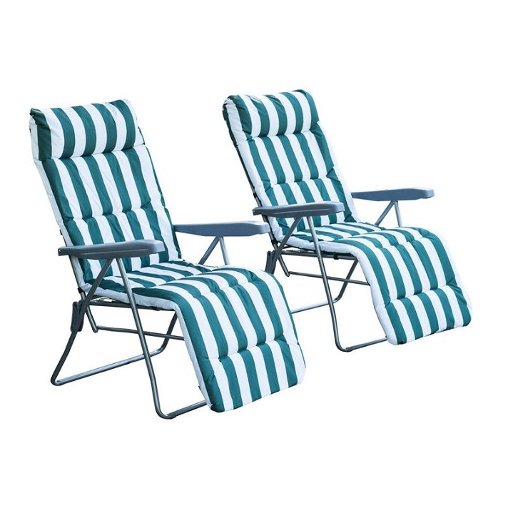 Conjunto de 2 cadeiras espreguiçadeiras Branco e Verde Outsunny