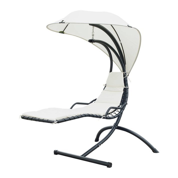 Tumbona sillón colgante con toldo de 200 cm de poliéster y acero en acabado color crema Outsunny