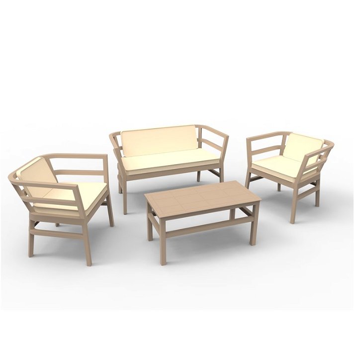Conjunto de muebles de exterior con protección UV y acabado color arena Click-Clack Resol