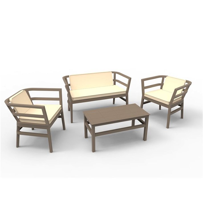 Conjunto de muebles para exterior fabricados con polipropileno color chocolate Click-Clack Resol