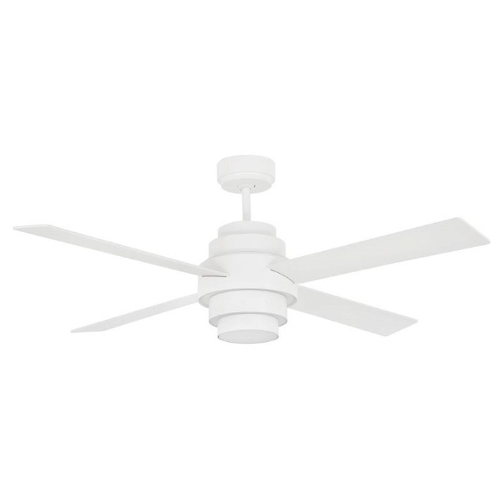 Ventilateur de plafond avec lumière LED et 4 pales en acier et en bois de couleur blanche Disc Fan Faro