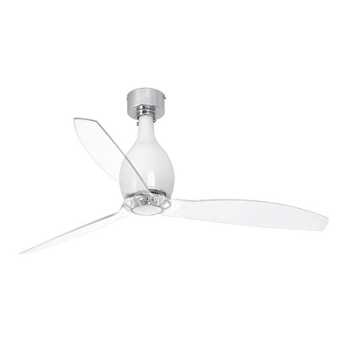 Ventilateur de plafond blanc brillant et hélices transparentes Mini Eterfan Faro