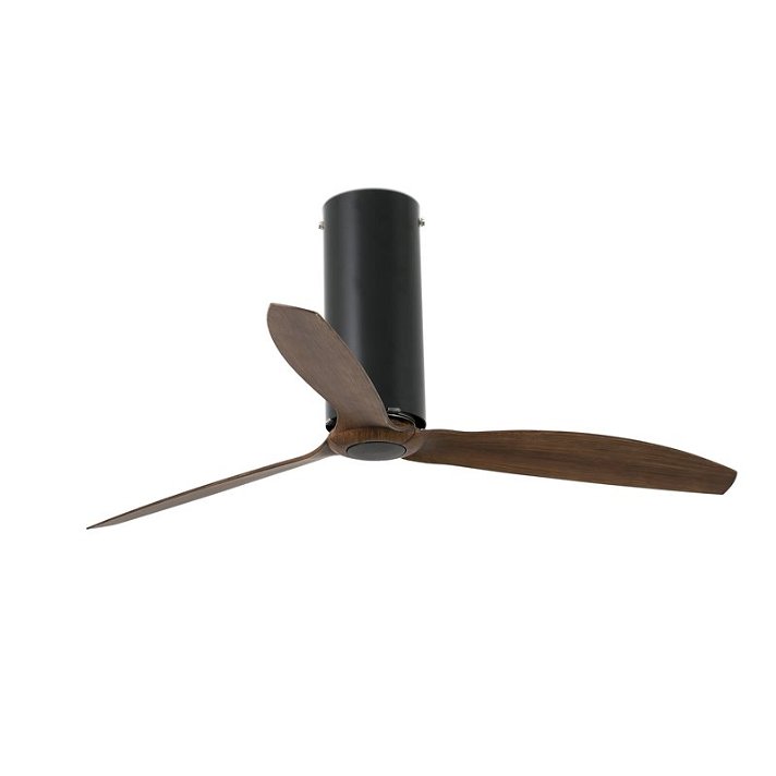 Ventilatore da soffitto a 6 velocità in legno con finitura nera opaca Tube Fan Faro