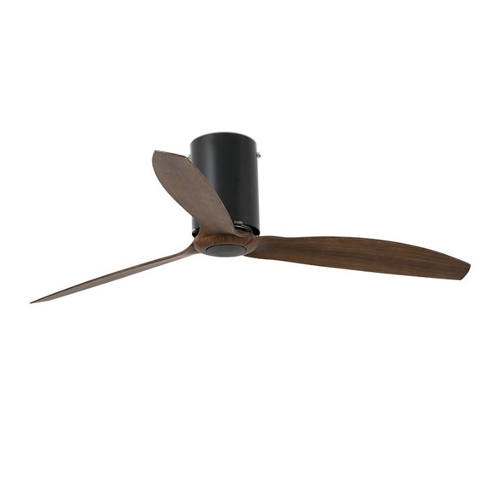 Ventilateur de plafond noir mat et hélices couleur bois Mini Tube Fan Faro