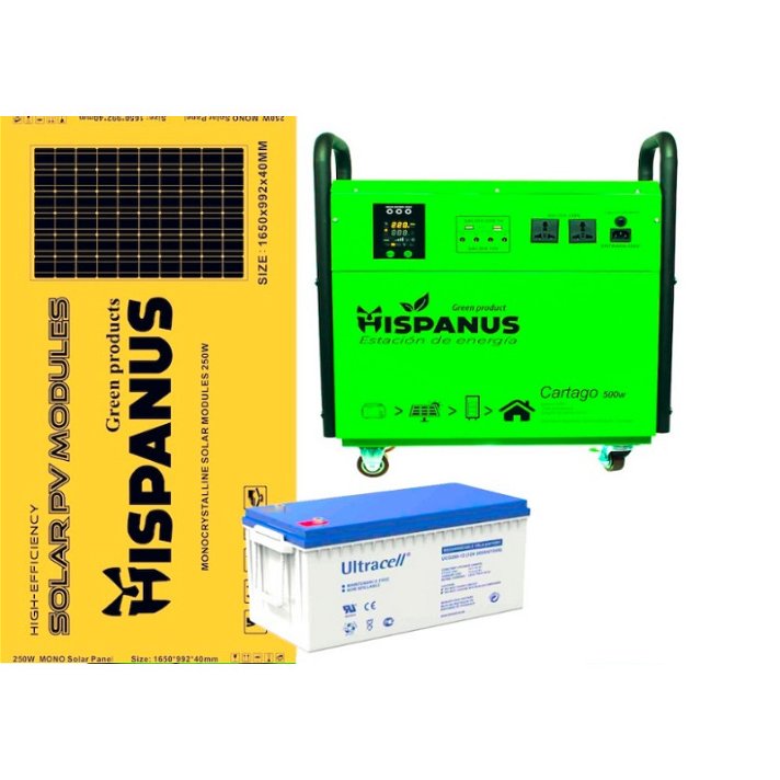 Pack de estação de energia à carga solar com paineis e bateria incluídos de 500W / 1000 Wp Cartago Hispanus