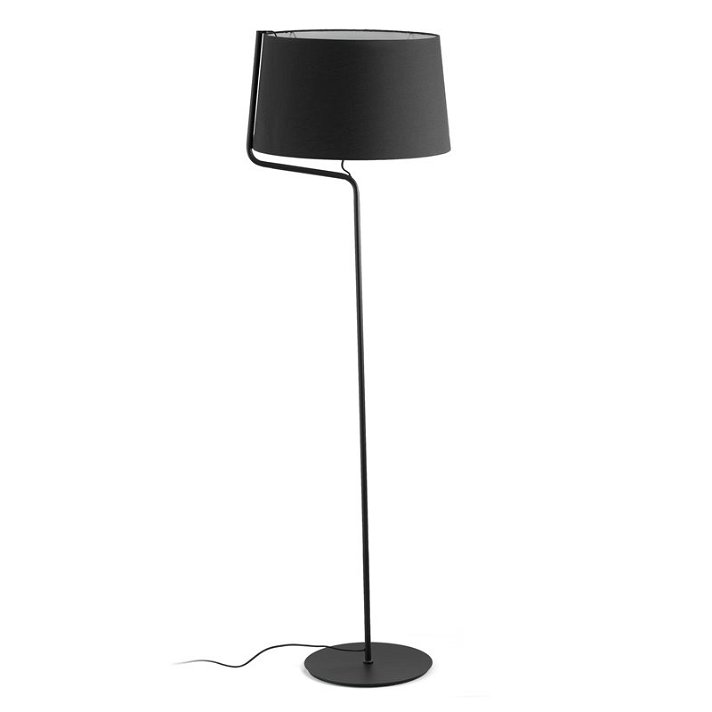 Lámpara de pie con luz E27 fabricada de metal y textil con acabado en color negro Berni Faro