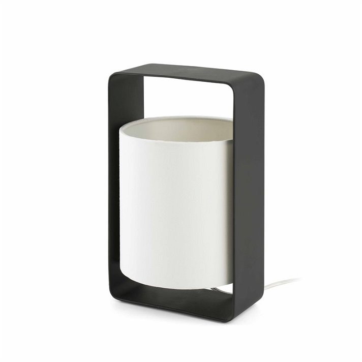 Lámpara de sobremesa pequeña con luz E27 fabricada de metal y textil con acabado en color blanco y negro Lula-p Faro