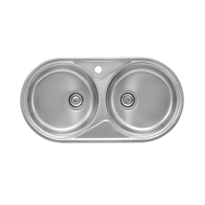 Lavello a doppia vasca con un foro per rubinetto da 84 cm in acciaio inox Duo Roca