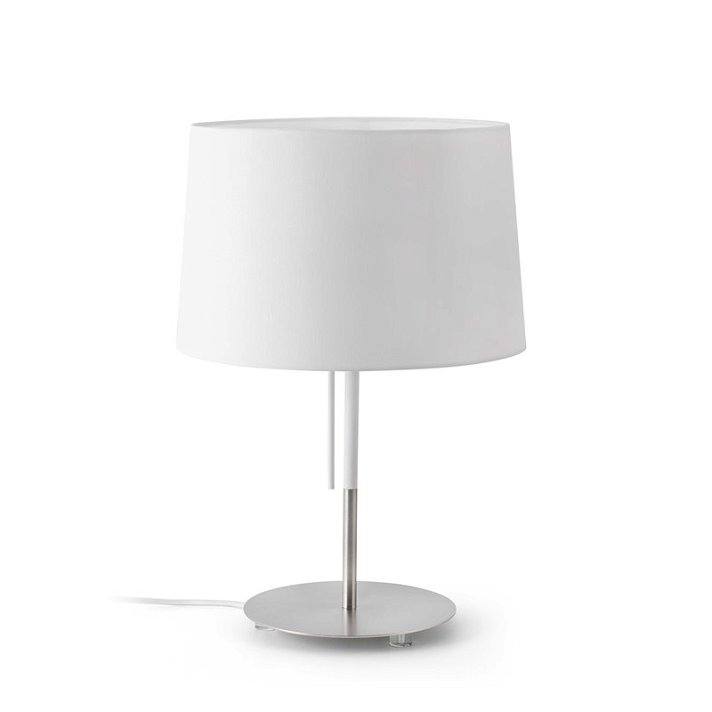 Lampada da tavolo realizzata in metallo e tessuto di colore bianco VOLTA 20W Faro