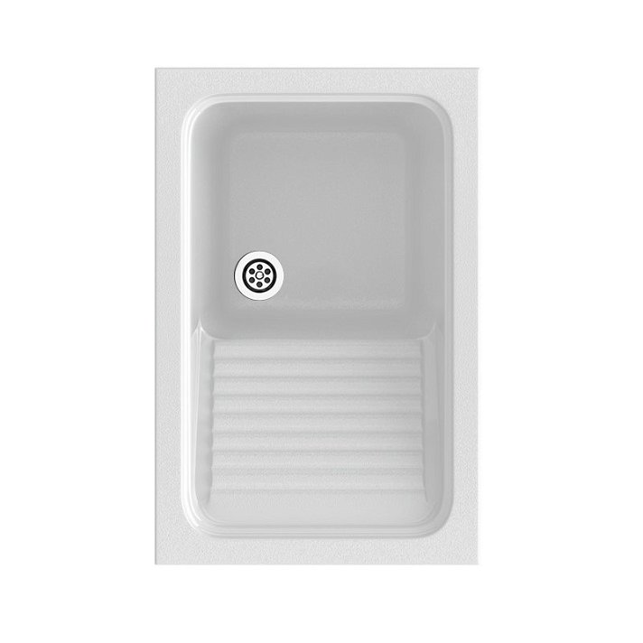 Fregadero simple con desagüe desplazado de color blanco brillo 40 cm Silex Basic Poalgi