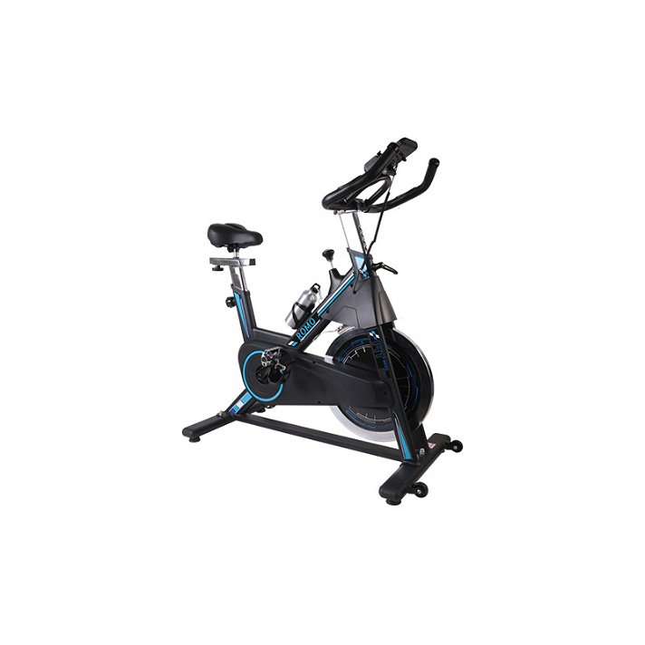 Bicicleta estática de spinning de 18 kg con pantalla LCD y asiento ajustable en color azul Romo
