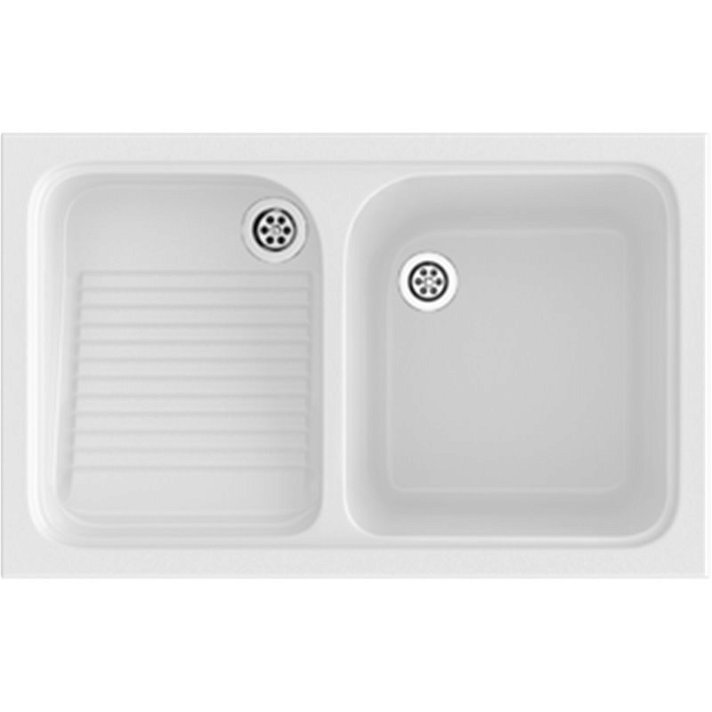 Évier type bac à laver rectangulaire simple avec égouttoir blanc Quartz Basic Poalgi