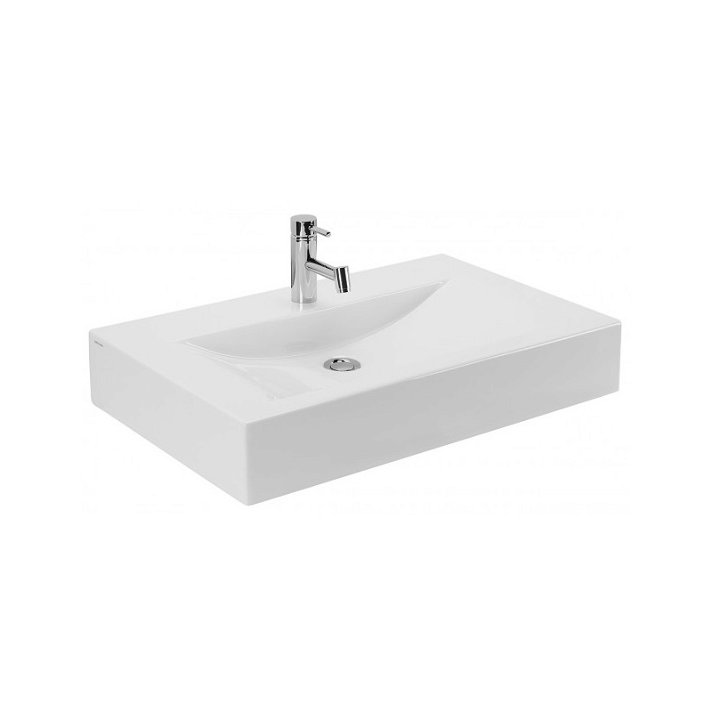 Lavabo sospeso per il bagno da 75 cm con finitura opzionale bianca o pergamena Plan Unisan