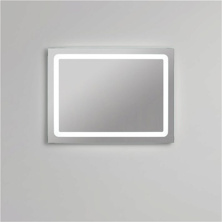 Badezimmerspiegel mit eingebautem Licht sandgestrahlter Rand in verschiedenen Größen schwarzer Rahmen Hazel BathDecor
