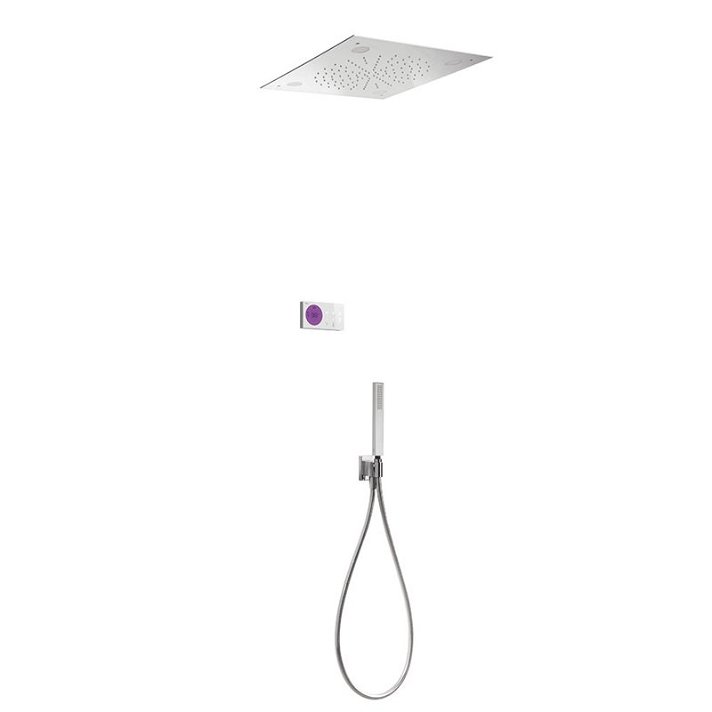 Kit de ducha con panel digital termostático y electrónico con 2 vías de cuerpo cuadrado fabricado de latón TRES