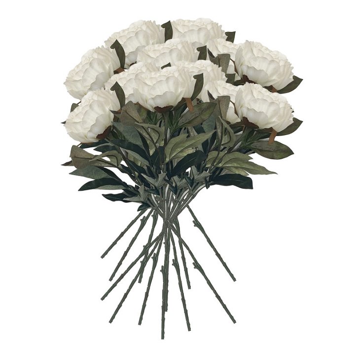 Pack de 12 ramos de peonía blancas artificiales decorativas fabricadas en plástico y tela Wellhome Diempi