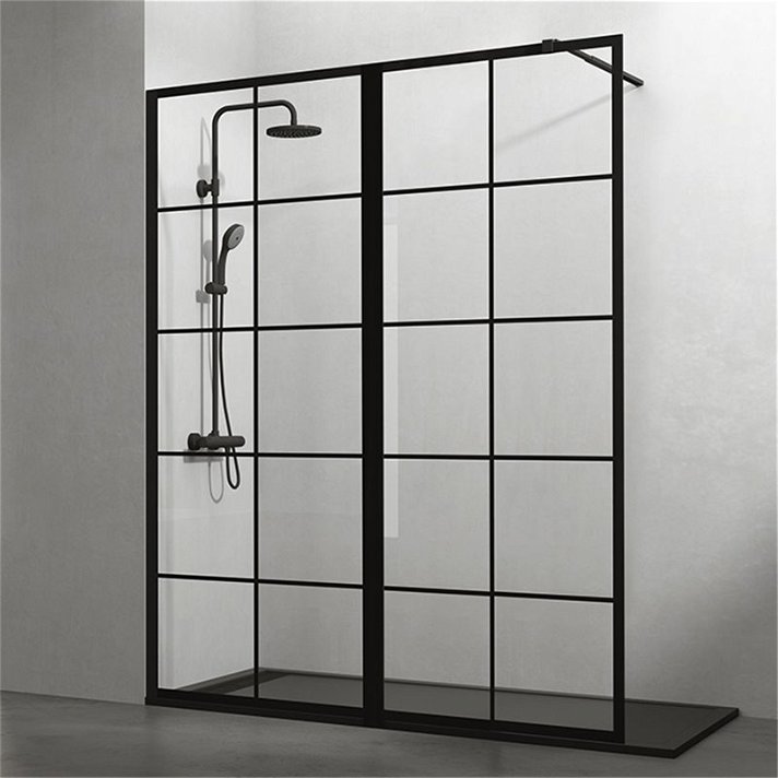 Mampara de ducha de tipo walk-in con 2 paneles fijos de 195 cm de alto SCREEN BLACK CHESS XXL GME