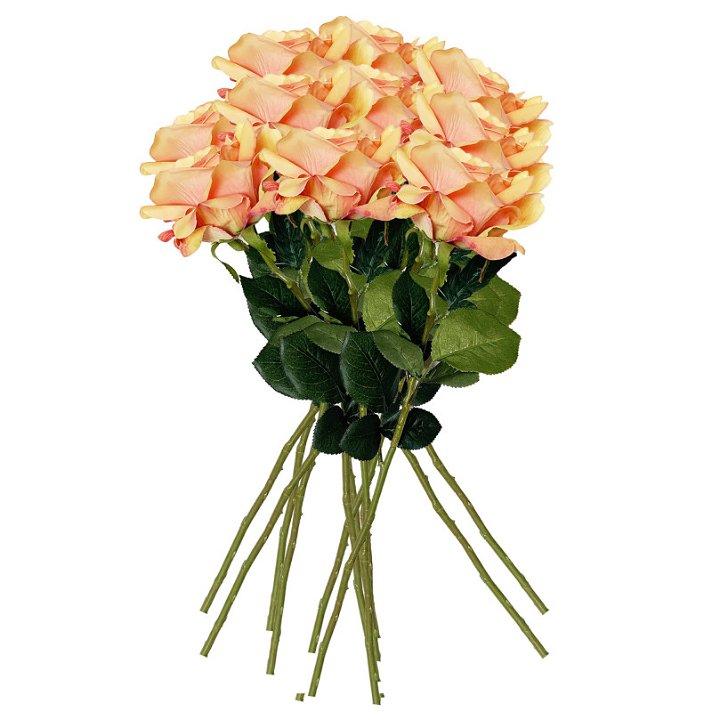 Pack de 12 ramos de rosas artificiales fabricados en plástico y tela color naranja Wellhome Diempi