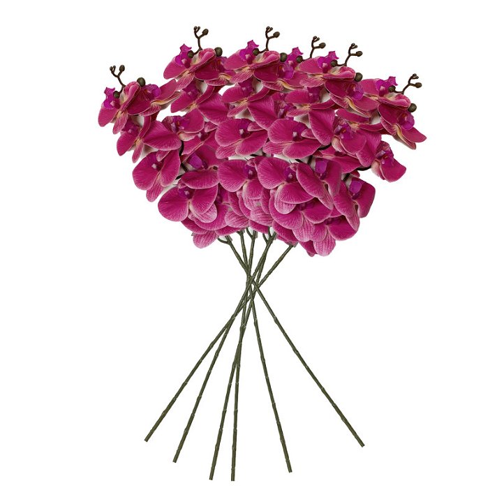 Pack de 6 ramos de orquídeas color fucsia artificiales fabricados en plástico y tela Wellhome Diempi