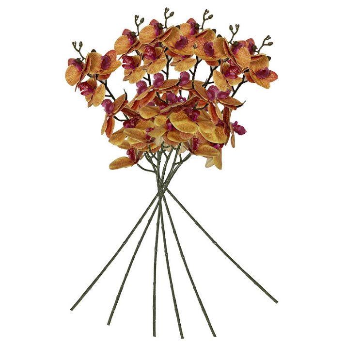 Pack de 6 ramos de orquídeas color marrón artificiales fabricados en plástico y tela Wellhome Diempi