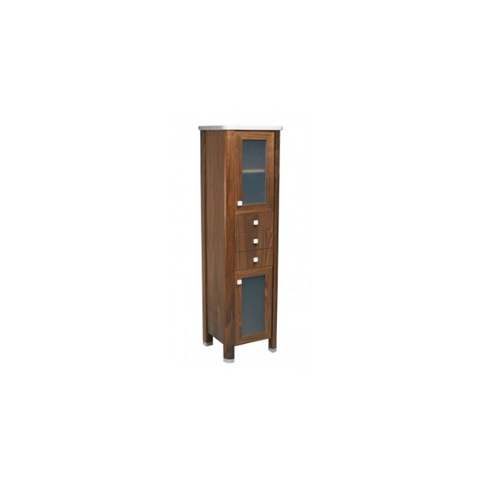 Mueble vintage de baño de tipo columna con 3 cajones y 2 puertas en color nogal Unisan