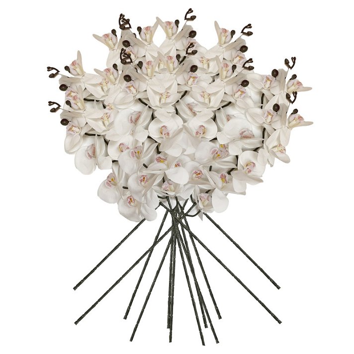Pack de 12 ramos de orquídeas artificiales fabricados en plástico y tela de color blanco Wellhome Diempi