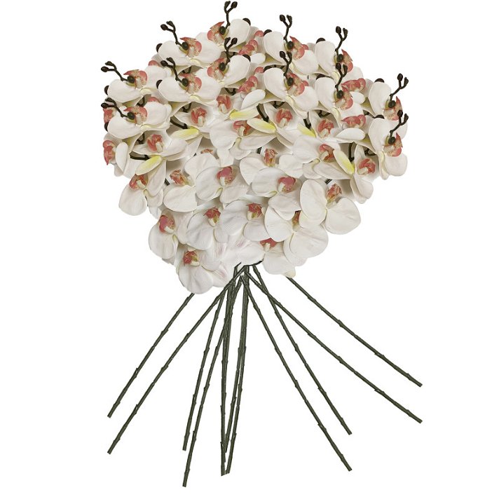 Pack de 12 ramos de orquídeas artificiales fabricados en plástico y tela color blanco Wellhome Diempi