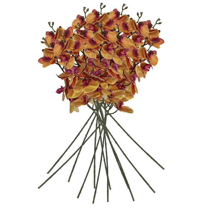 Pack de 12 ramos de orquídeas color marrón artificiales fabricados en plástico y tela Wellhome Diempi