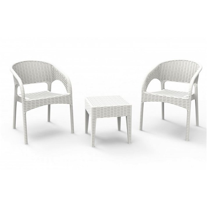 Set sedie e tavolino da giardino in rattan sintetico bianco con protezione UV Bahia Garbar