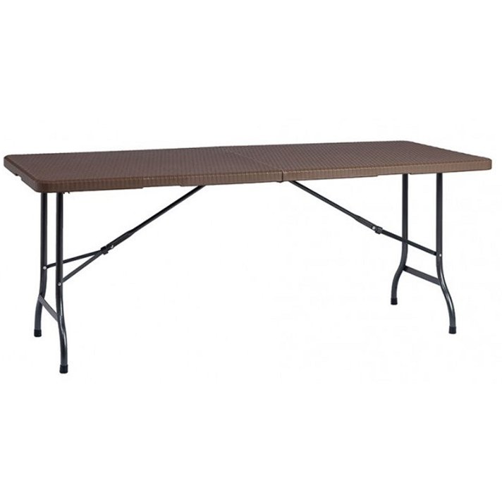 Mesa rectangular y plegable fabricada con acero y ratán sintético color marrón EASY 180 Resol
