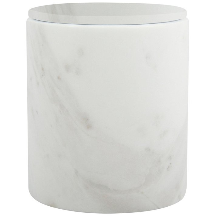 Vaso de almacenamiento con tapa fabricado en mármol acabado en color blanco Diempi